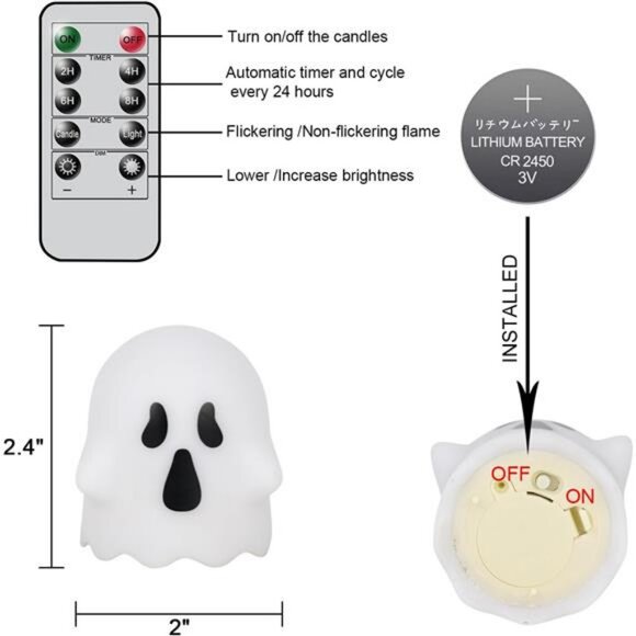 Halloween Ghost Lights Flameless Candles Battery Operated with Remote - Picture 6 of 7
